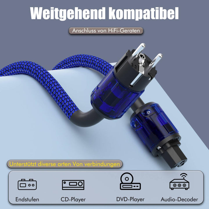 Monosaudio D501 High End Netzkabel, 2M AC HiFi Stromkabel, 2 polig OFC Audiophil Kaltgerätekabel, EU