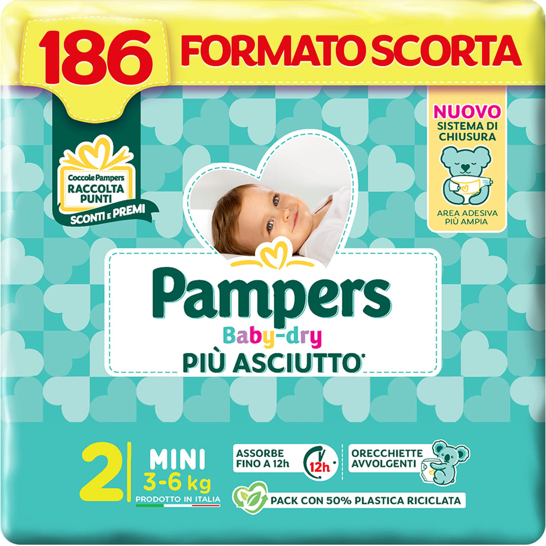 Pampers Baby Dry Mini, 186 Windeln, Grösse 2 (3-6 kg) Baby Dry Mini Karton 62X3, Baby Dry Mini Karto