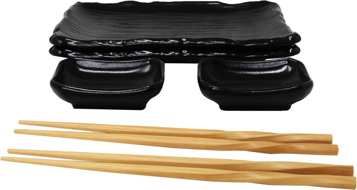 8-tlg. Sushi Geschirr Set für 2 Personen schwarz - Sushi Servierset mit 2x Sushiteller, Dip-Schälche