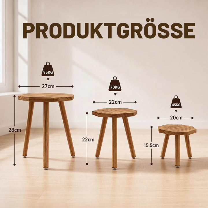 Blumenhocker Holz 3er-Set, 3 Achteckige Blumenständer für Innen