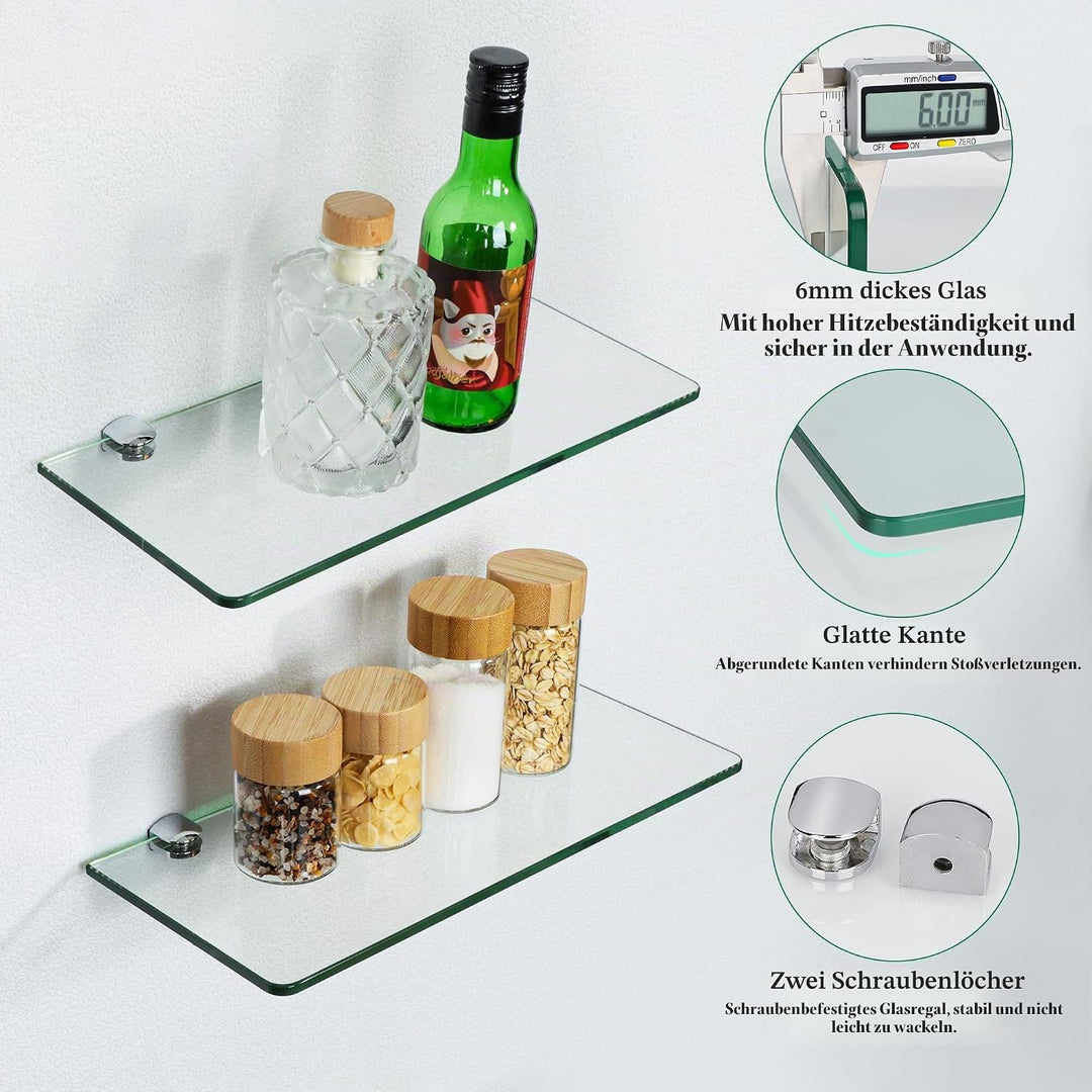 SAYAYO Glasregal Badezimmer, 2PC Badregal Duschablage Glasablage mit 6MM Dicke Wandregal Glas Badreg