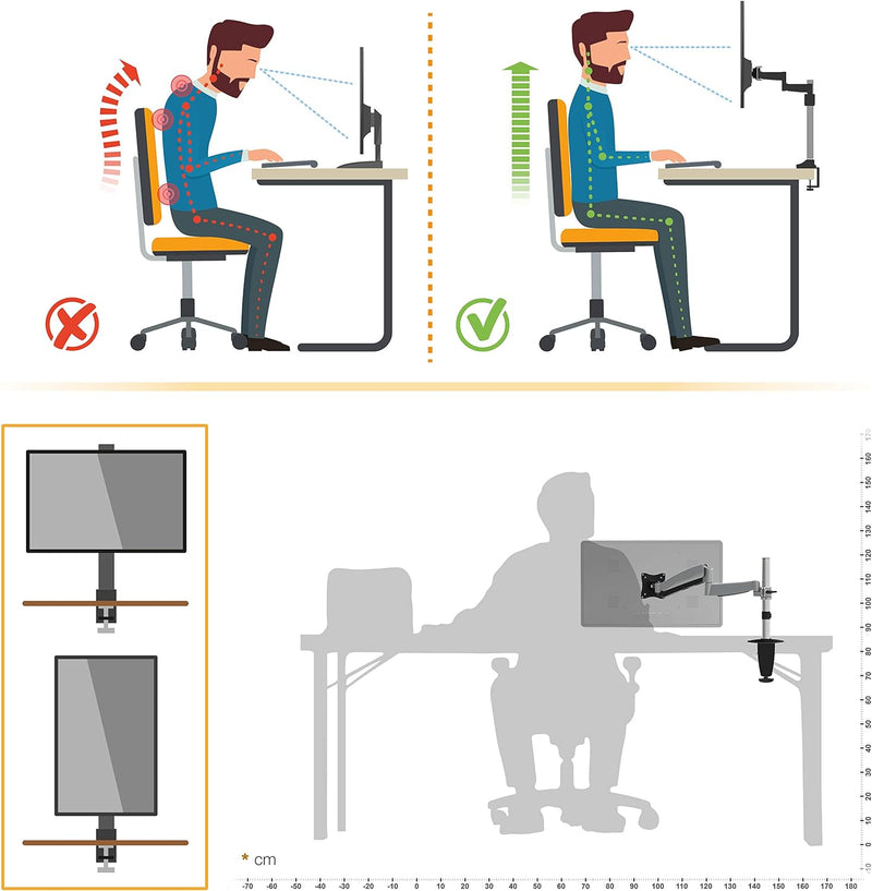 RICOO Monitor Halterung Tisch Gasdruckfeder für 13-32 Zoll, VESA Tischhalterung, Monitorarm TS3011,