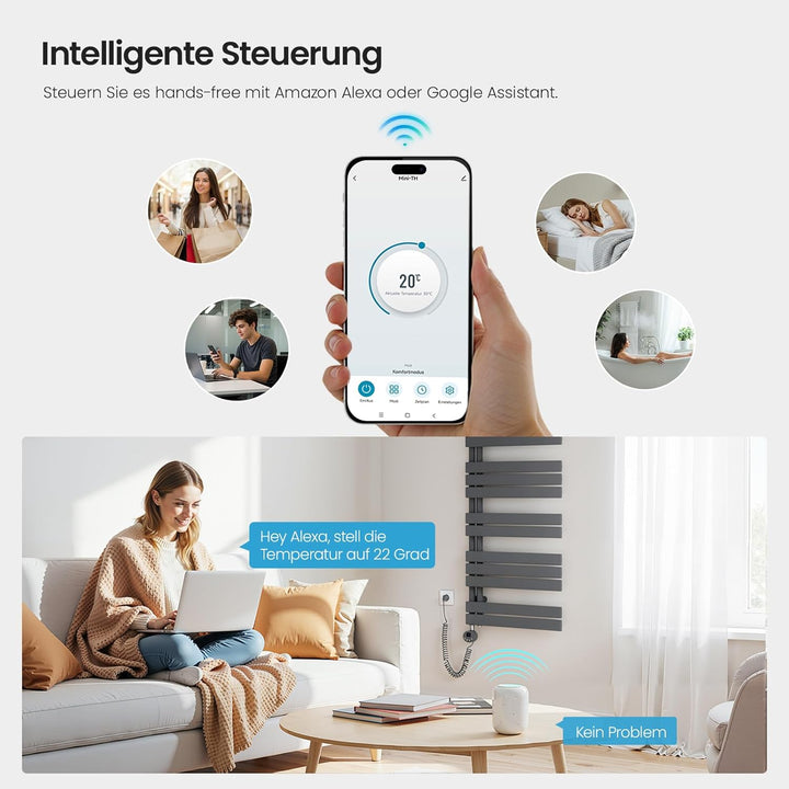 Heilmetz Badheizkörper Elektrisch WiFi 1176 x 400 mm,Flach Bad Heizkörper mit Digitalem Thermostat,