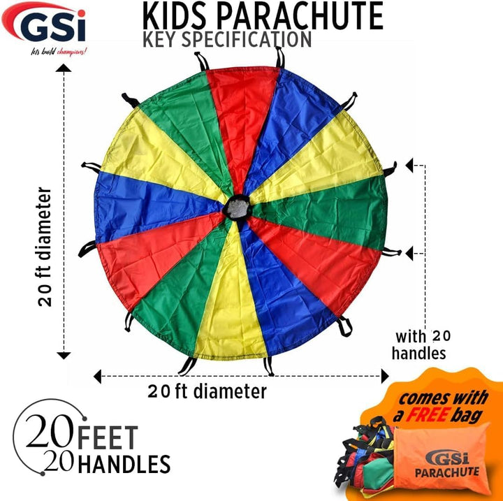 GSI Kids Play Parachute Rainbow Parachute Toy Tent Game for Children Gymnastics Cooperative Play and