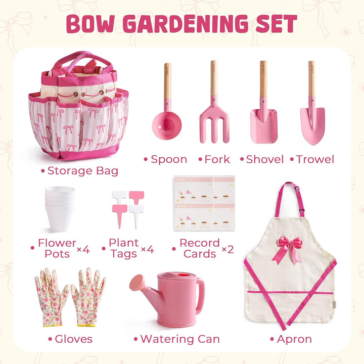 ROBUD Kinder Gartenwerkzeug Set, Gartenset Kinder Gartenarbeit, Gartenspielzeug Mädchen, 18-teilig m