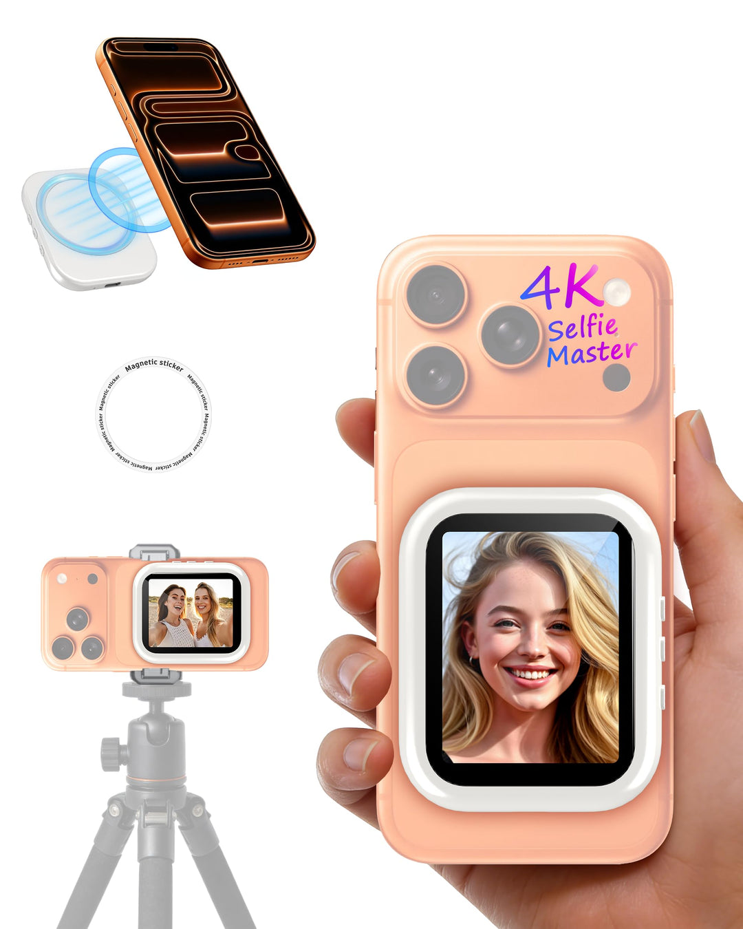 Handy Selfie Monitor für i-Phone/Android, Kabellos Magnetischer Vlog Selfie Monitor Bildschirm, Wire
