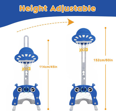 Kinder Basketballkorb Set |4 in 1 höhenverstellbarer Basketballständer & Fussballtor Golfspiel Ringw