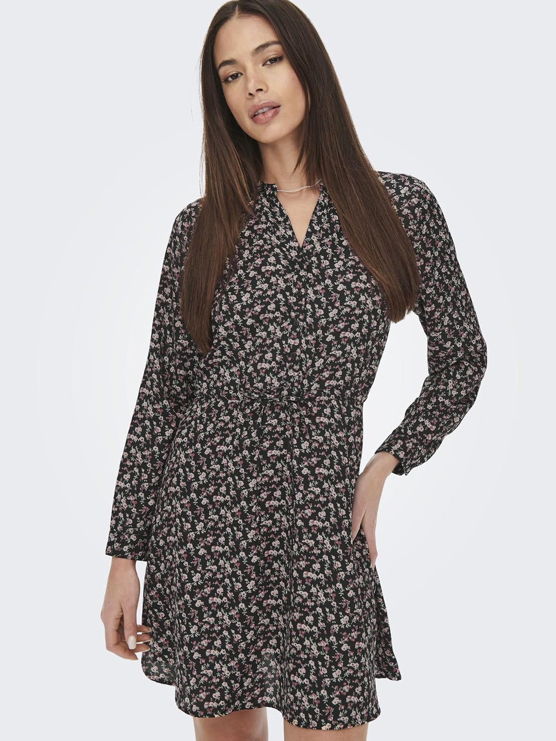 ONLY Damen ONLCORY L/S V-Neck Tunic WVN NOOS 15200543, Black/NERA Flower, XS