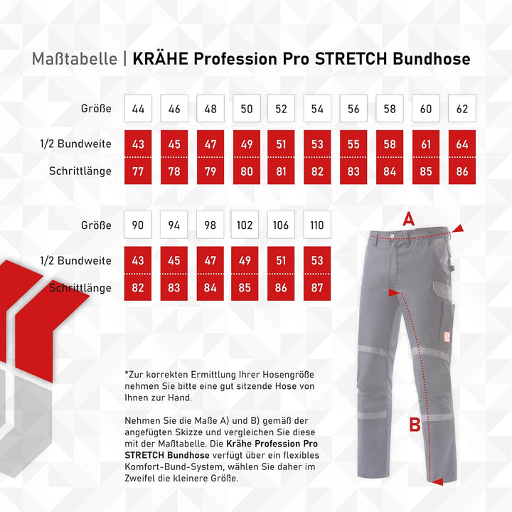 Krähe Arbeitshose Profession Pro Stretch Herren – angenehm & strapazierfähig, 8 Taschen, Stretch 98