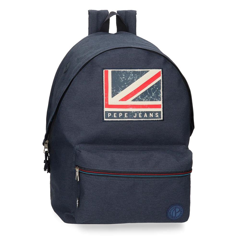 Pepe Jeans Aidan Rucksack für Laptop, Doppelfach, 15,6 Zoll, Blau, 31 x 44 x 17,5 cm, Polyester, 20,