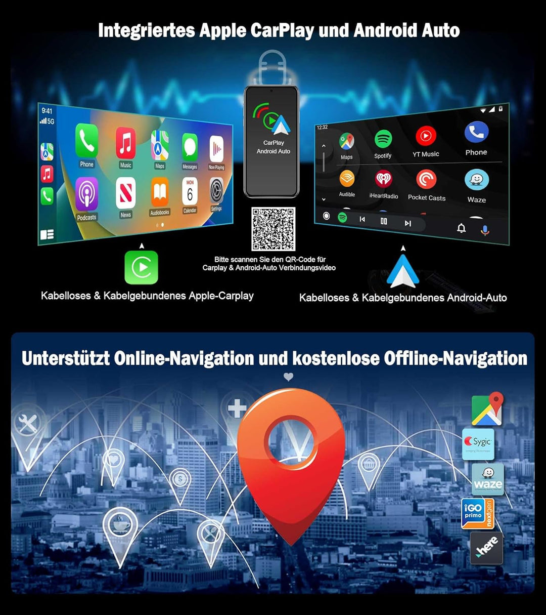 Erisin 12.3 Zoll 8-Kern 8GB+128GB Android 14 Autoradio mit GPS Navigation für Audi A4/A5/B8/S4/S5/RS