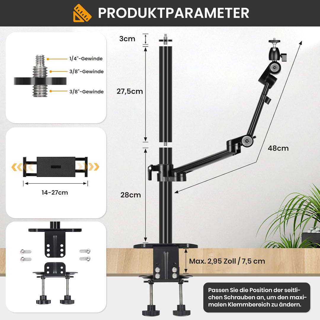 TARION Tischstativ Kamera Tischhalterung Klemmstativ: Kamera Overhead Stativ Tisch Halterung Flexibe