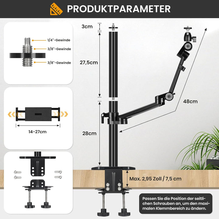 TARION Tischstativ Kamera Tischhalterung Klemmstativ: Kamera Overhead Stativ Tisch Halterung Flexibe