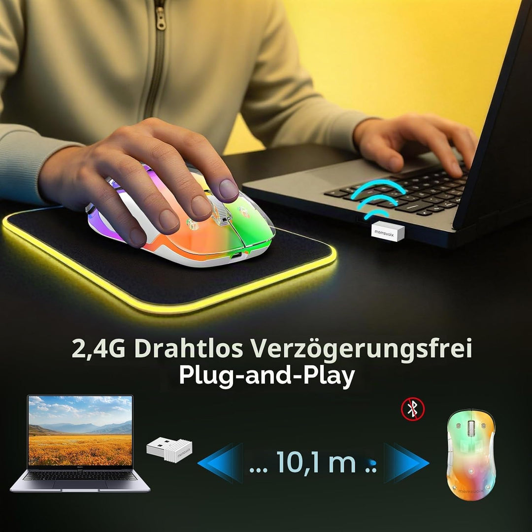 memzuoix LED Kabellose Maus – Wiederaufladbare 2.4G Optische Maus mit Magnetischer Abdeckung, Sanfte