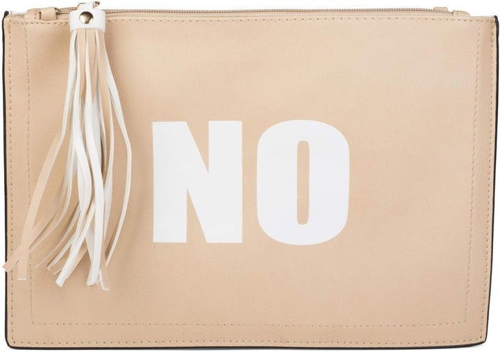 styleBREAKER Clutch mit 'YES' und 'NO' Print, Quasten Anhänger am Reissverschluss, Armschlaufe und U