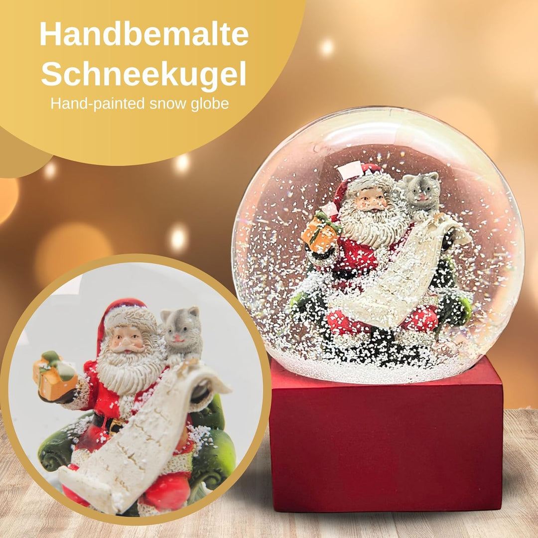 Schneekugel Weihnachten | Weihnachtsmann Geschenkeliste | Sockel rot | Höhe: 12cm Breite 10 cm | 202