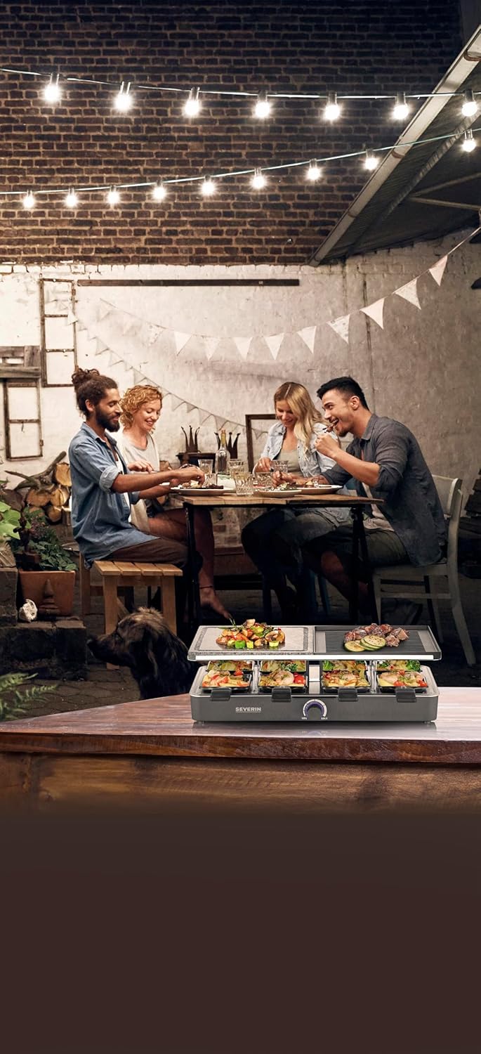 SEVERIN Raclette-Grill mit Naturgrillstein und Grillplatte, Raclette mit antihaftbeschichteter Grill