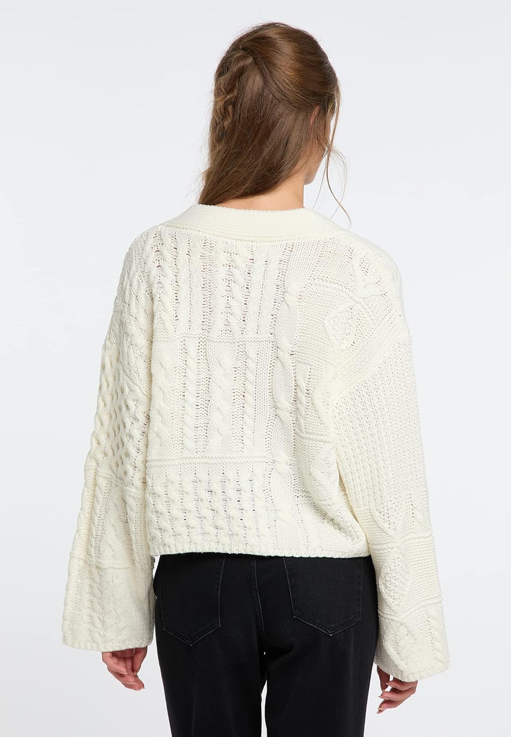 IZIA Damen Cropped Strickjacke XL-XXL Wollweiss, XL-XXL Wollweiss