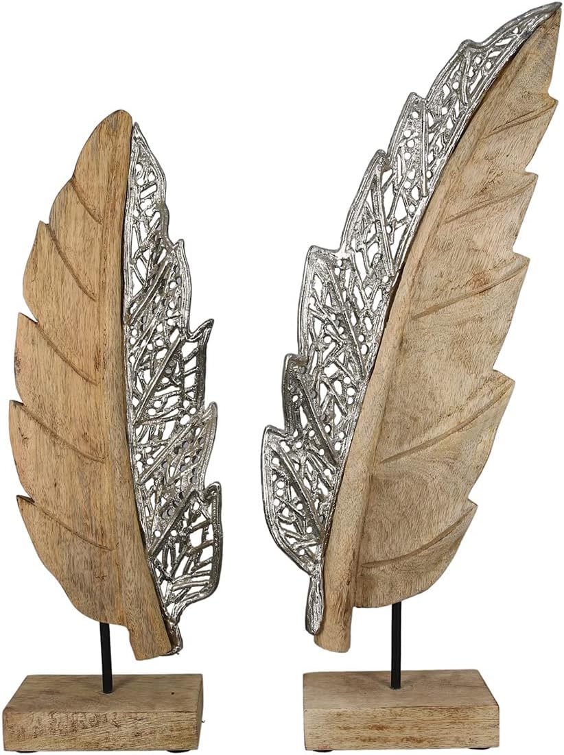 Casablanca Deko Skulptur XL Dekoration Blatt - Natur Silber Farben - Höhe 52 cm