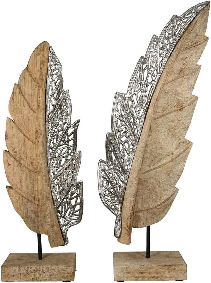 Casablanca Deko Skulptur XL Dekoration Blatt - Natur Silber Farben - Höhe 52 cm
