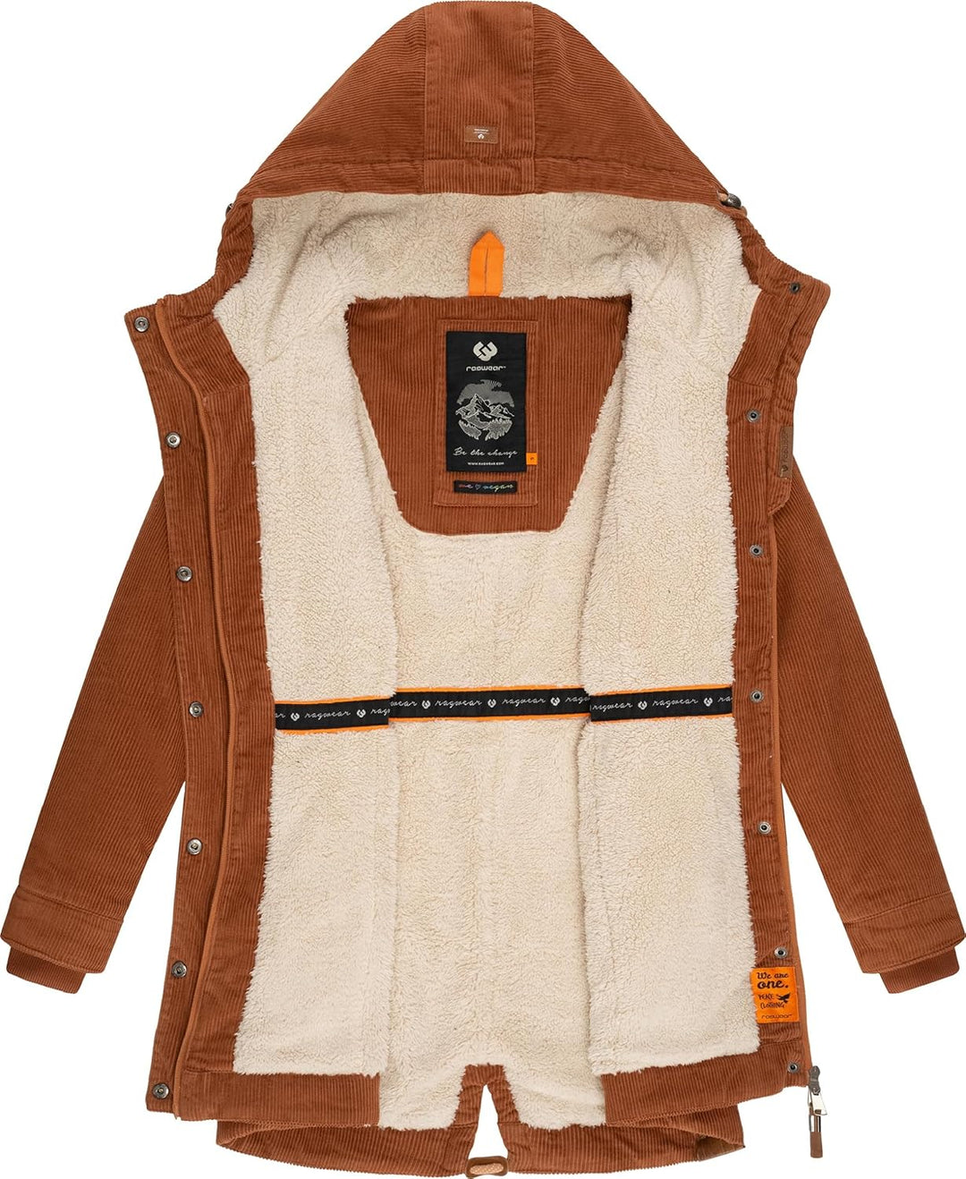 Ragwear Damen Winterjacke Wintermantel Cord-Mantel mit Kapuze Canny Corduroy XS-6XL 3XL Brown, 3XL B