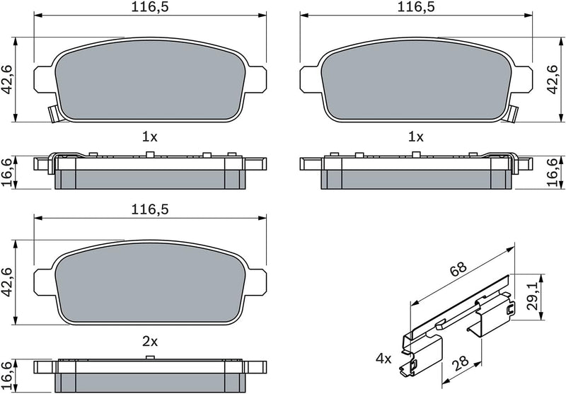 Bosch BP1661 Bremsbeläge - Hinterachse - ECE-R90 Zertifizierung - vier Bremsbeläge pro Set