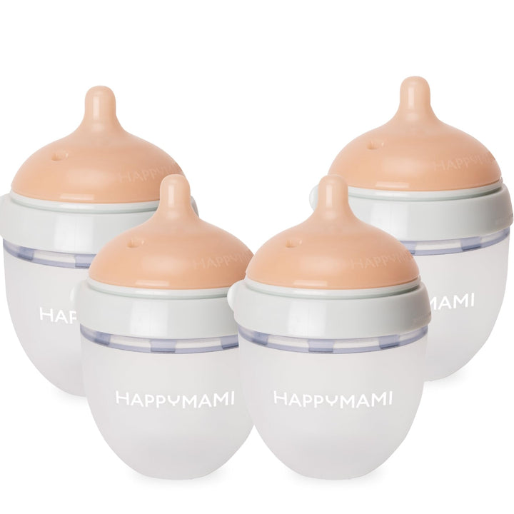 Set aus 4 personalisierbaren Babyflaschen, Sauger aus Lebensmittelecht, doppeltes Anti-Kolik-System,