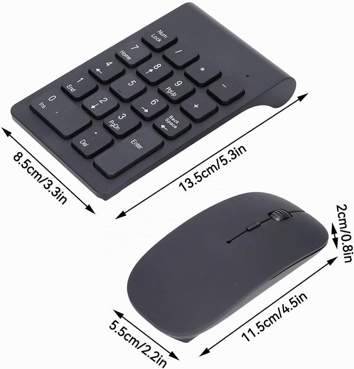 Kabelloser Ziffernblock und Maus, 5,3x3,3Zoll 2,4GHz 1200DPI 18 Tasten Universell kabellos USB Numme