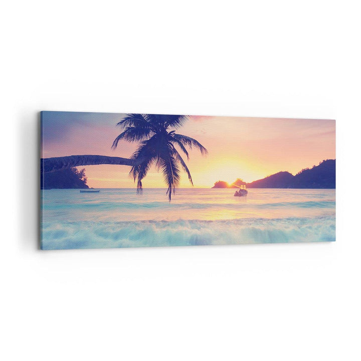 Wandbilder Dekoration Wohnzimmer Meer Strand Palme Panorama Bilder auf Leinwand 120x50cm Leinwandbil