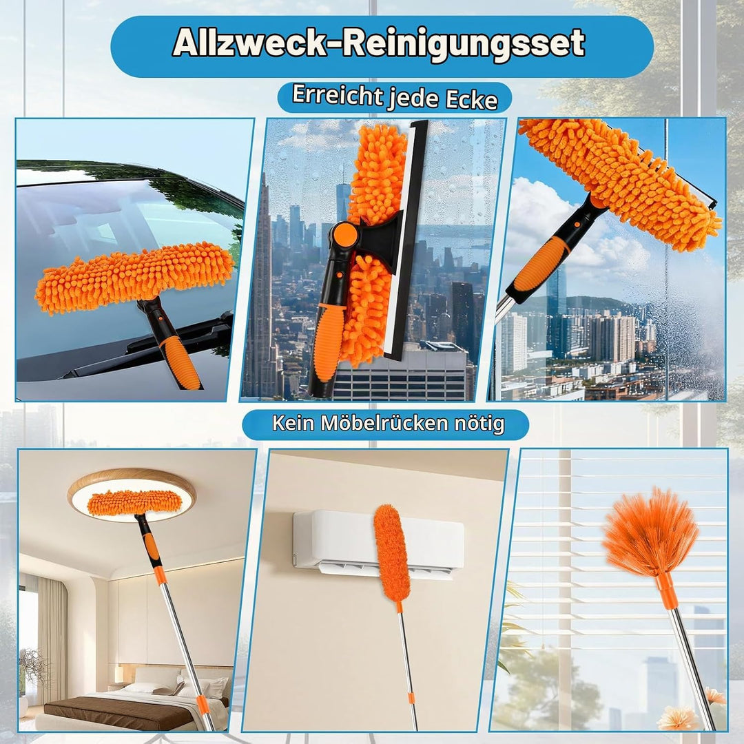 Reinigungsset für Staubwedel mit Gespleisste Stangen, Waschbare, Wiederverwendbare Staubwischer Mikr