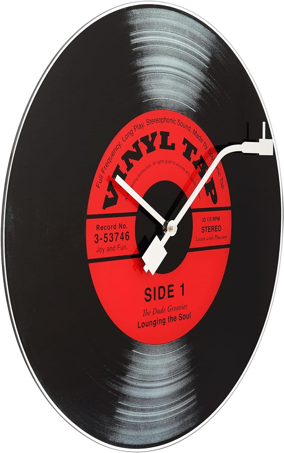 NeXtime 14-8141 Wanduhr VINYL TAP, Schallplatten-Design, aus Glas, ø 43 cm, Schwarz