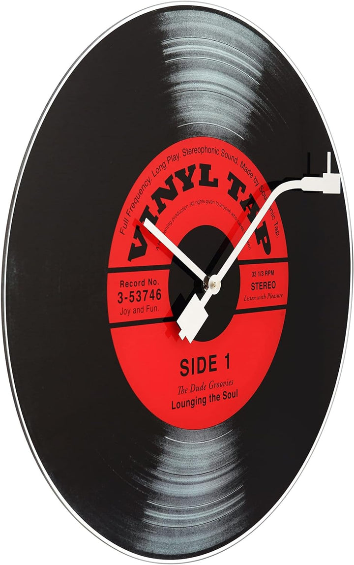 NeXtime 14-8141 Wanduhr VINYL TAP, Schallplatten-Design, aus Glas, ø 43 cm, Schwarz