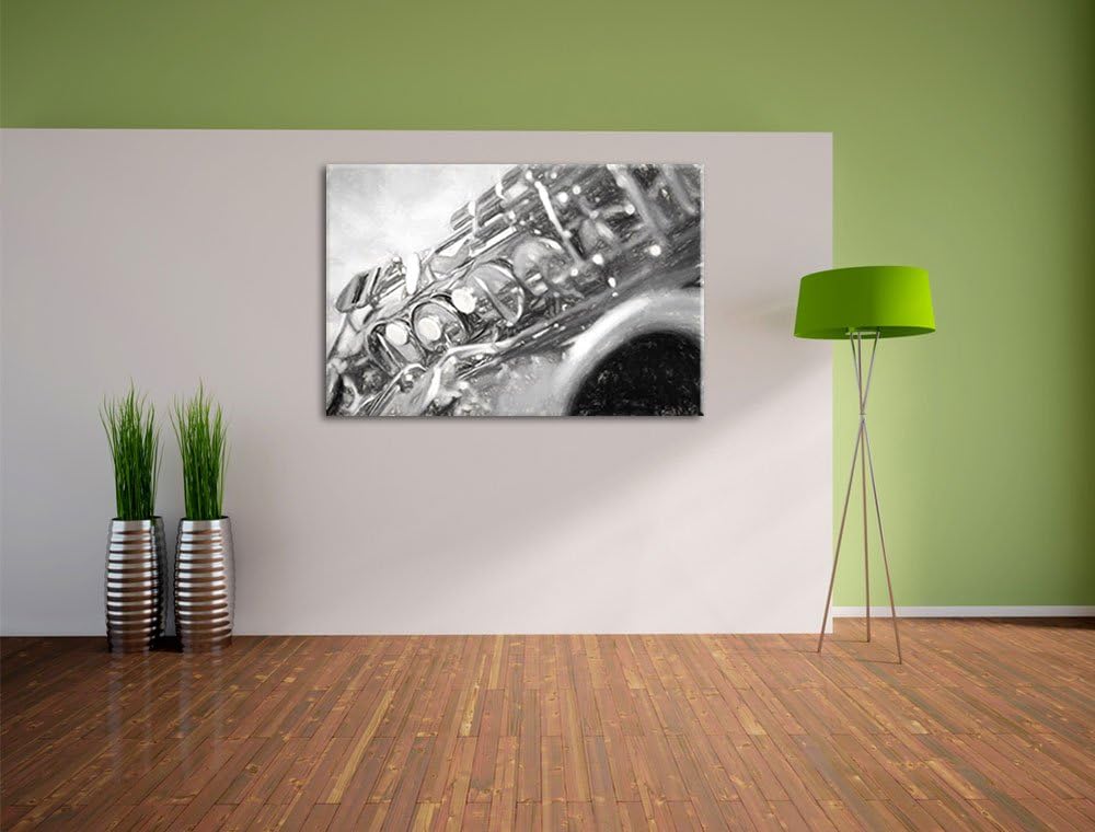 Saxophon Kohle Effekt, Format: 100x70 auf Leinwand, XXL riesige Bilder fertig gerahmt mit Keilrahmen