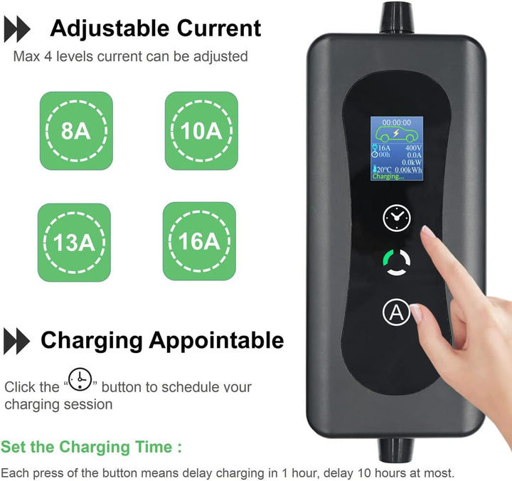 veco chajor EV Ladekabel Typ 2 11 kW 3-Phasen 6-16 A 5 M, EV-Ladegerät Ladekabel CEE auf Typ 2 mit A