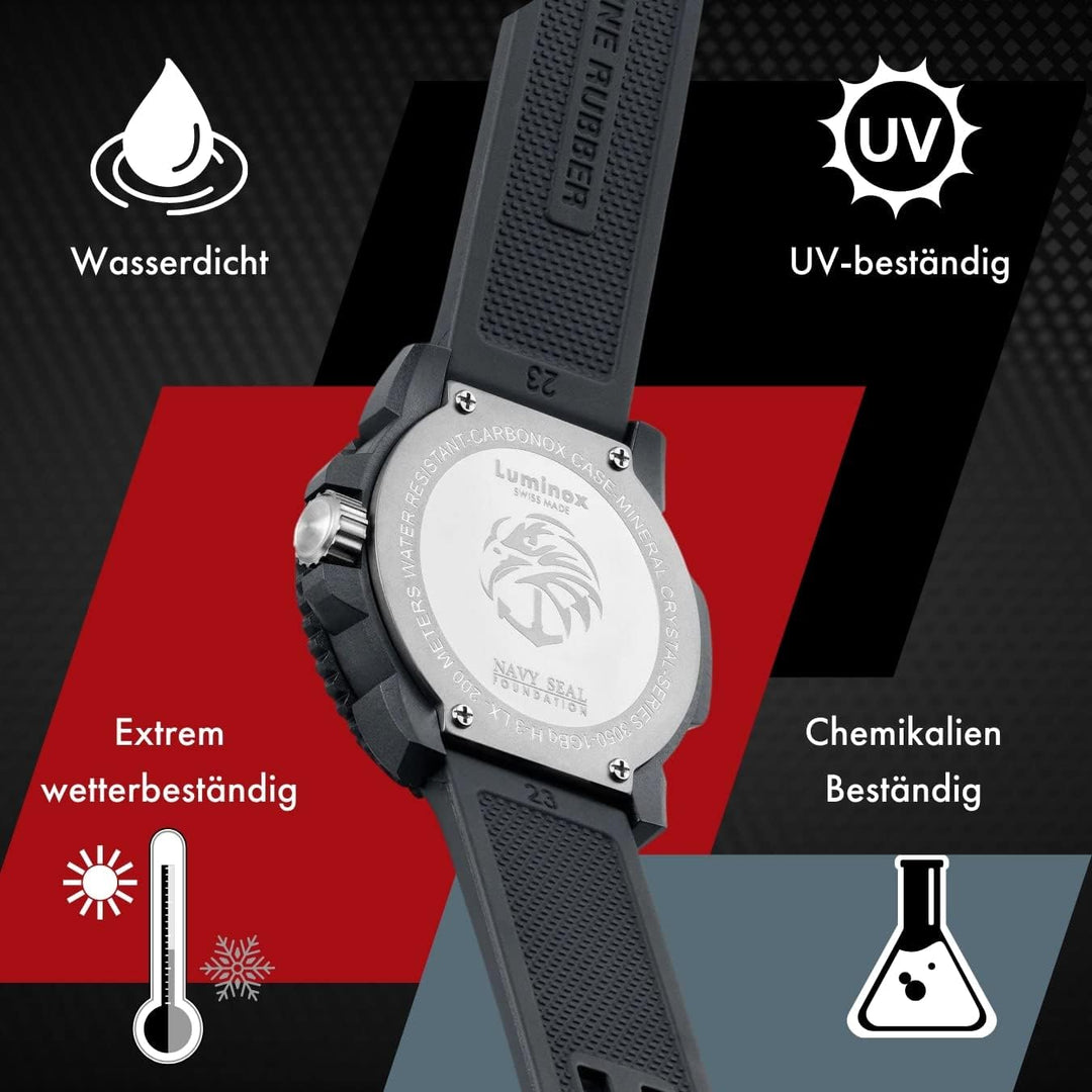 Luminox Uhrenarmband FPX.3000.21H.2.K - 21mm Schwarzes Ersatzarmband aus Gummi mit Edelstahl Dornsch