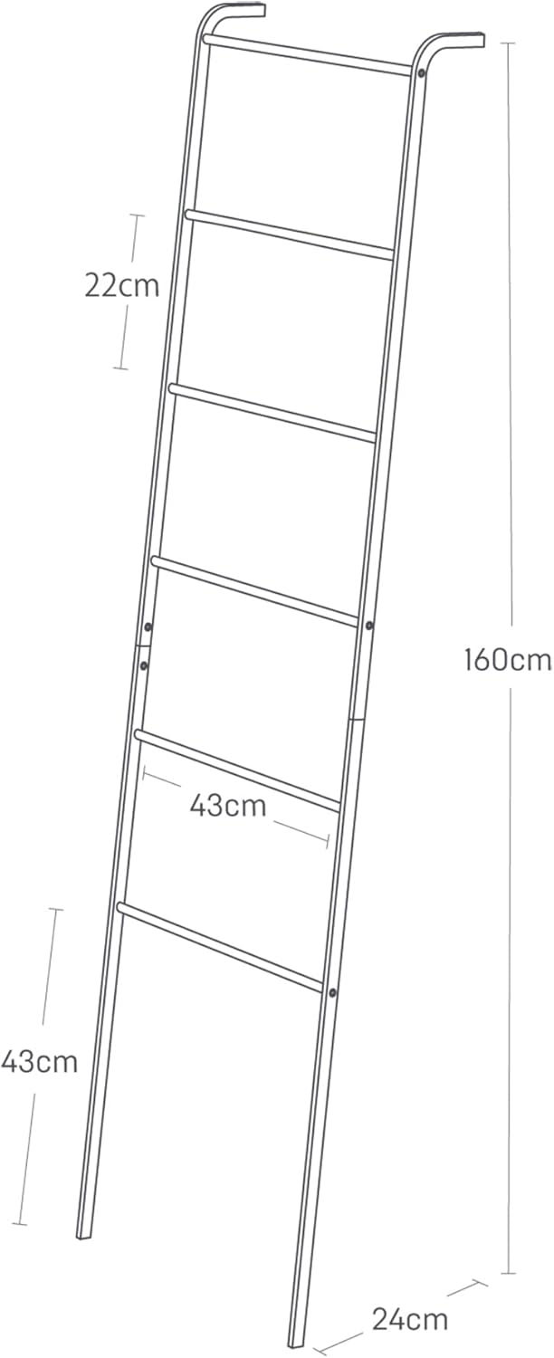 Yamazaki 2813 TOWER Lehnende Kleiderleiter, Schwarz, Stahl/Holz, Minimalistisch, 45 x 24 x 160 cm Sc