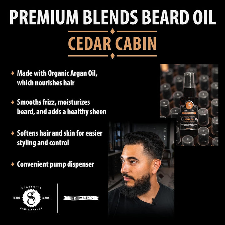 Suavecito Premium Blends Beard Oil, Leave-In Beard Conditioner For Softening Hair, Hydrating Skin, B