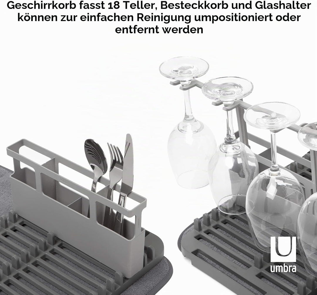Umbra Udry Geschirr Abtropfgestell und Mikrofaser Abtropfmatte - Faltbar, Platzsparend und Leicht Ve
