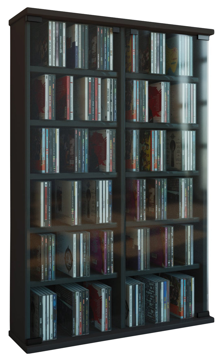 VCM Holz CD DVD Stand Regal Schrank Aufbewahrung Standregal Ständer Roma Glastür Schwarz, Schwarz