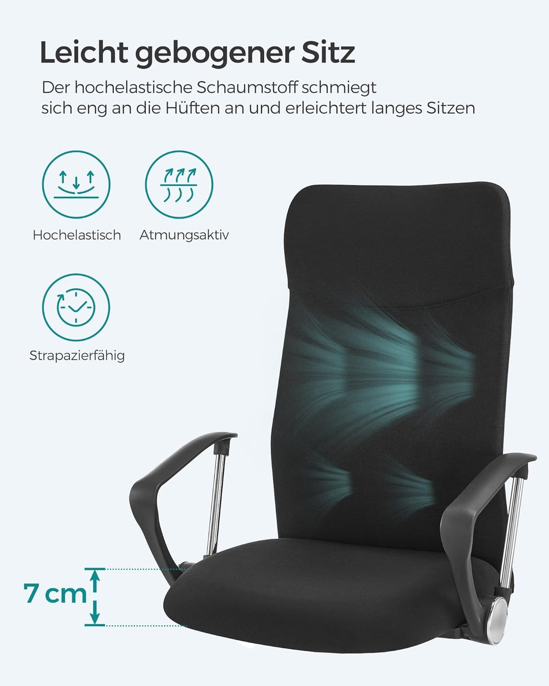 SONGMICS Bürostuhl, ergonomischer Schreibtischstuhl, Drehstuhl, gepolsterter Sitz, Stoffbezug, höhen