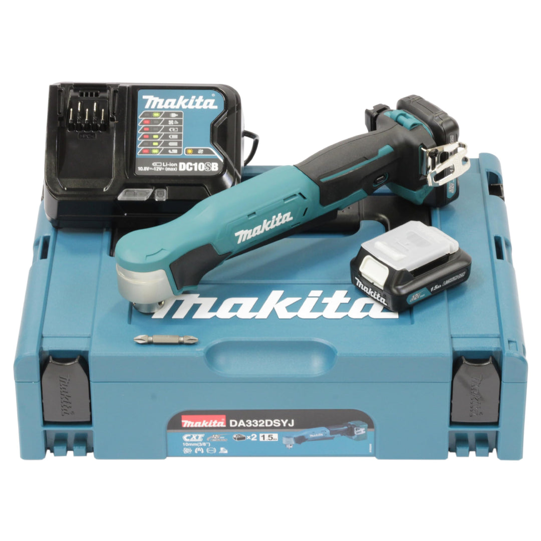 Makita DA332DSYJ Akku Winkelbohrmaschine 10,8 V, Ladegerät im Makpac, Petrol, mit 2x Akku 1,5 Ah Lad