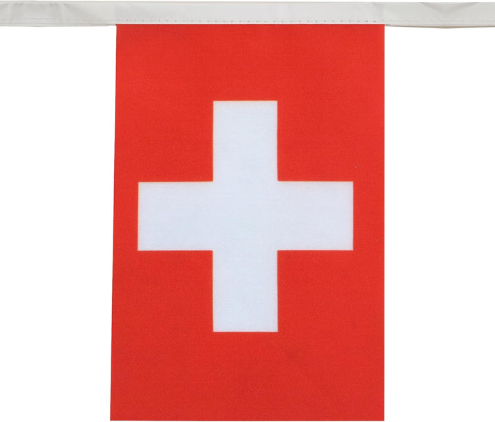 AZ FLAG FAHNENKETTE Schweiz 12 Meter mit 20 flaggen 45x30cm- HELVETISCHE Girlande Flaggenkette 30 x