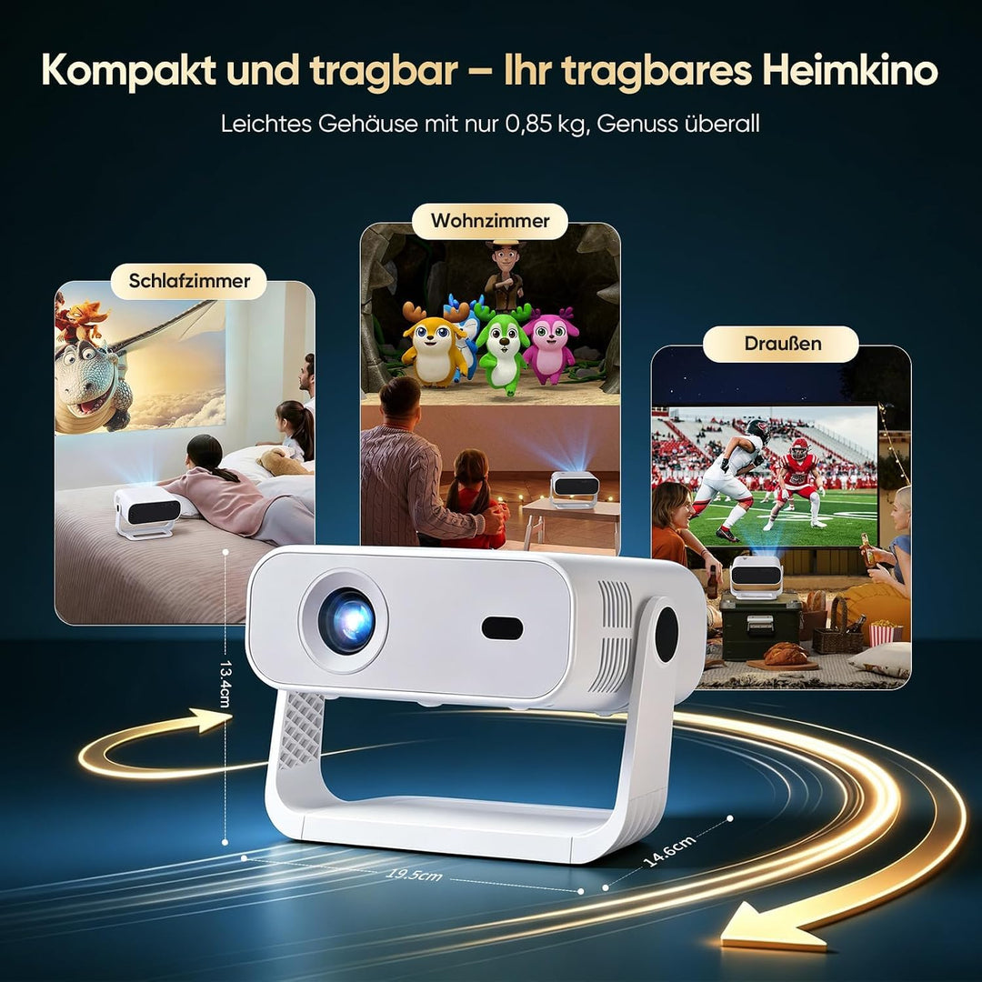 Wielio Neuer Smart Mini Beamer Integrierte APP, Android 14, Unterstützt 1080P und 4K-Dekodierung,Aut
