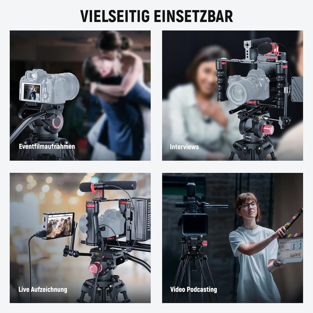 NEEWER LL38 79"/2m Video Kamerastativ mit Fluidkopf und Reinigungstuch, Robustes Metallstativ mit EI