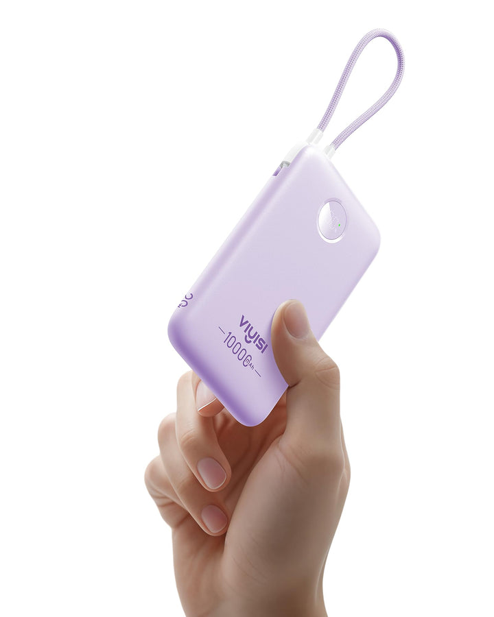 VIYISI Powerbank 10000mAh Ultradünn, 22.5W PD 20W Fast Charge mit Integriertem USB-C Kabel, LED-Anze