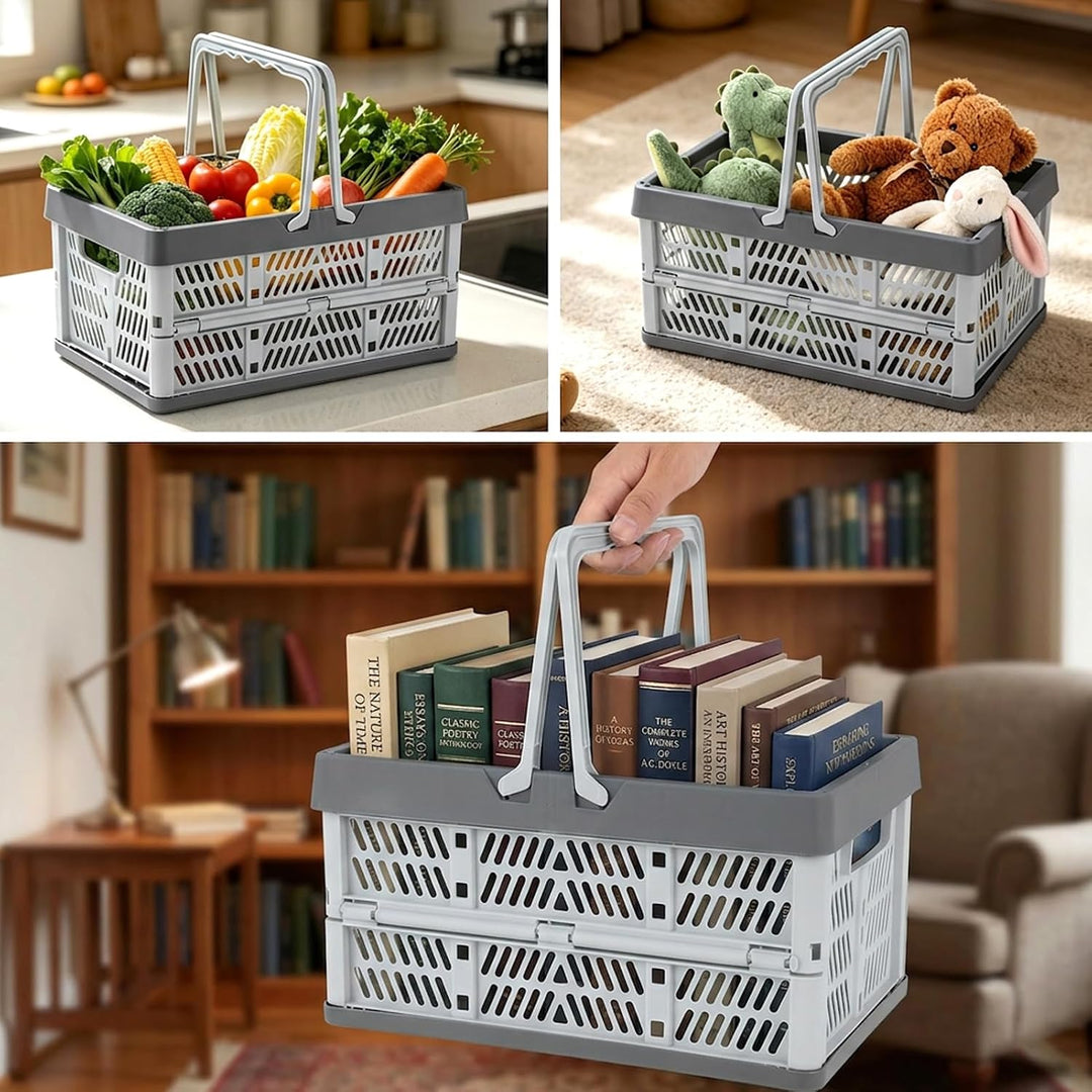 4 Stück Faltbarer Klappbox mit Henkel, 30 x 20 x 16 cm Kleiner Einkaufskorb, Camping Klappkorb, Plas