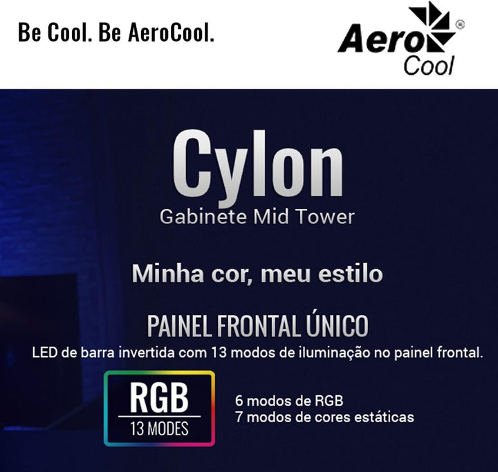 Aerocool CYLON - PC-Gehäuse (Semi-Fackel, ATX, Acryl-Seitenwand, RGB-LED an der Vorderseite, 13 Lich