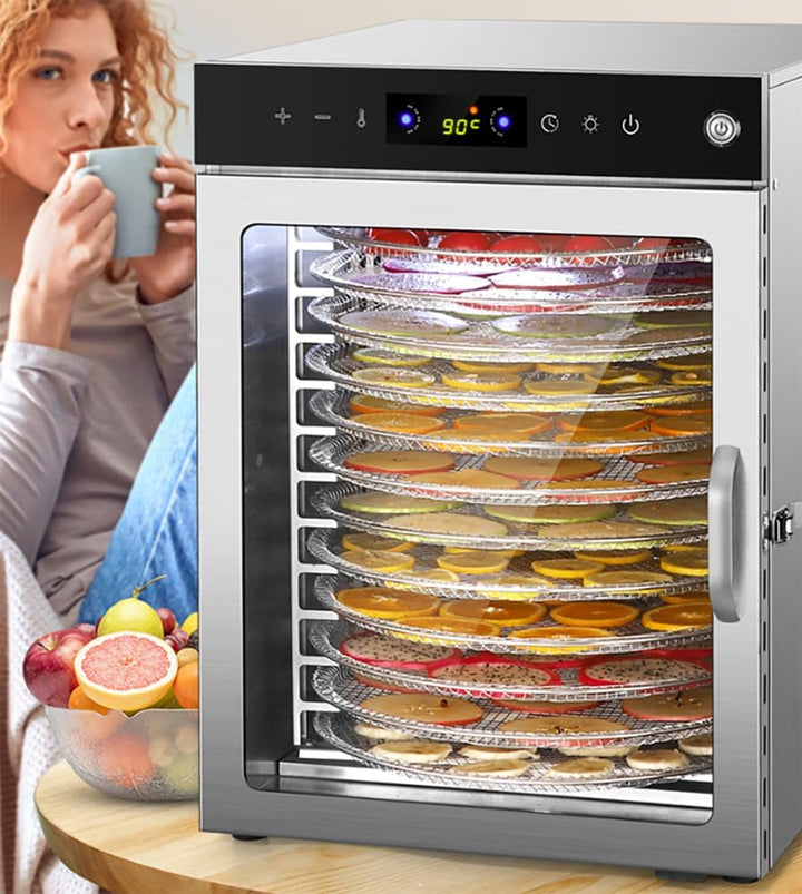 360°Drehfunktion Food dörrautomat (10 extragrosse Tablett) 800W Doppellüfter,24 Hour Digital Timer T