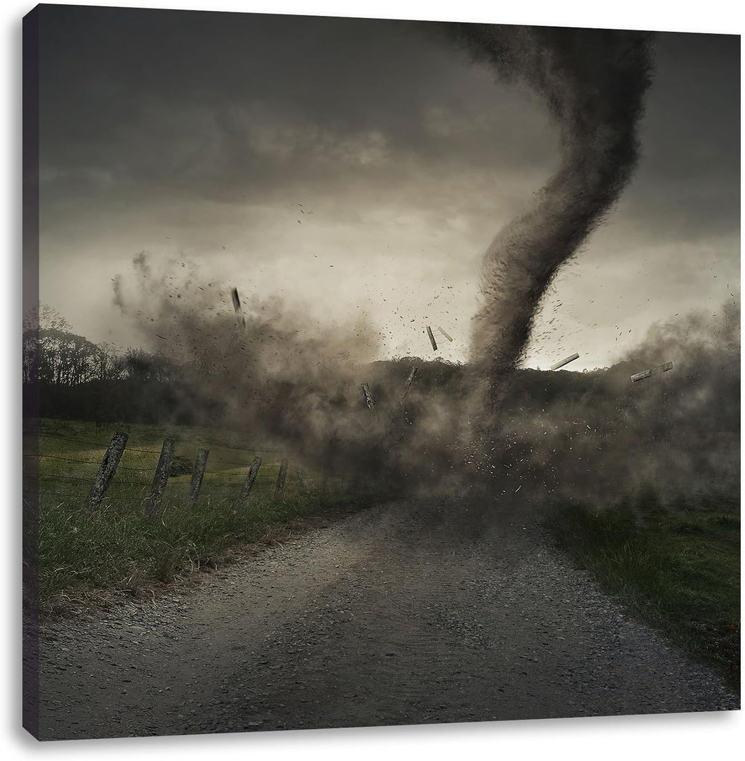 Pixxprint Tornado, Format: 70x70 auf Leinwand, XXL riesige Bilder fertig gerahmt mit Keilrahmen, Kun