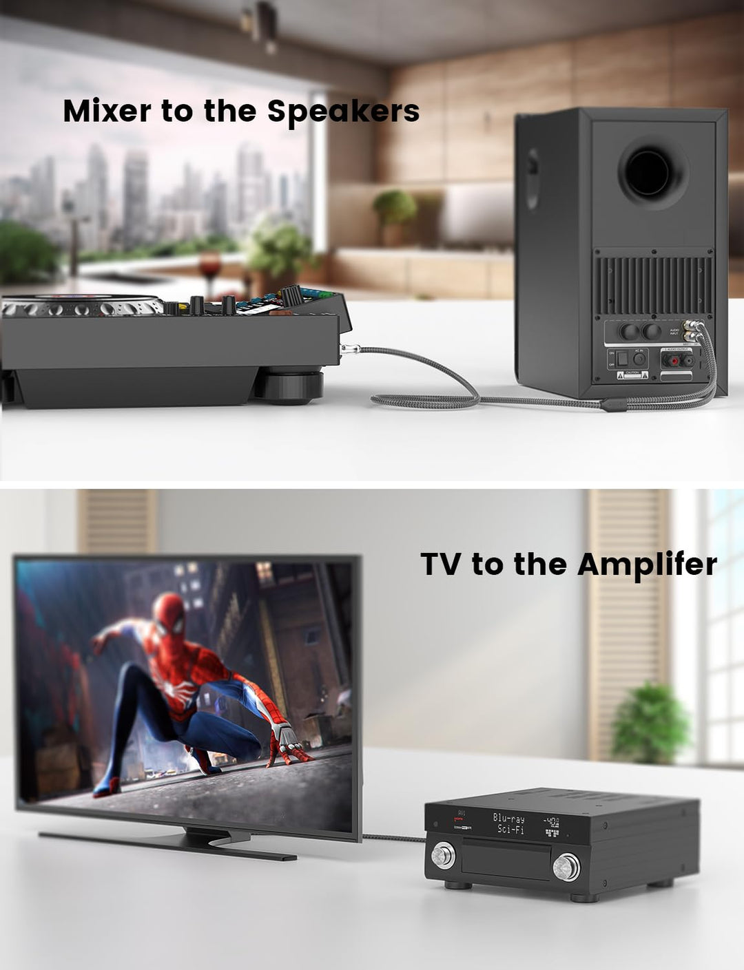 EMK 1/4 Zoll auf 2x Cinch Kabel, 6.35mm TRS Stereo Klinke zu Dual RCA Adapterkabel, Y-Splitter Audio